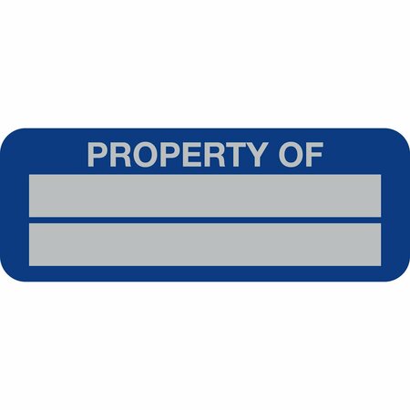 LUSTRE-CAL Property ID Label PROPERTY OF 5 Alum Dark Blue 2in x 0.75in  2 Blank # Pads, 100PK 253740Ma2Bd0000